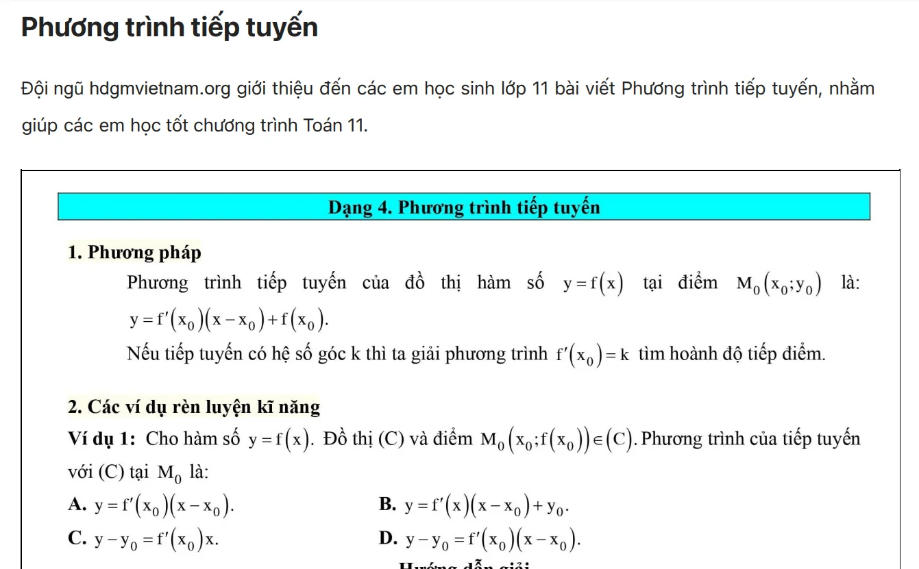 Công thức tổng quát và cách xác định phương trình tiếp tuyến của đồ thị hàm số