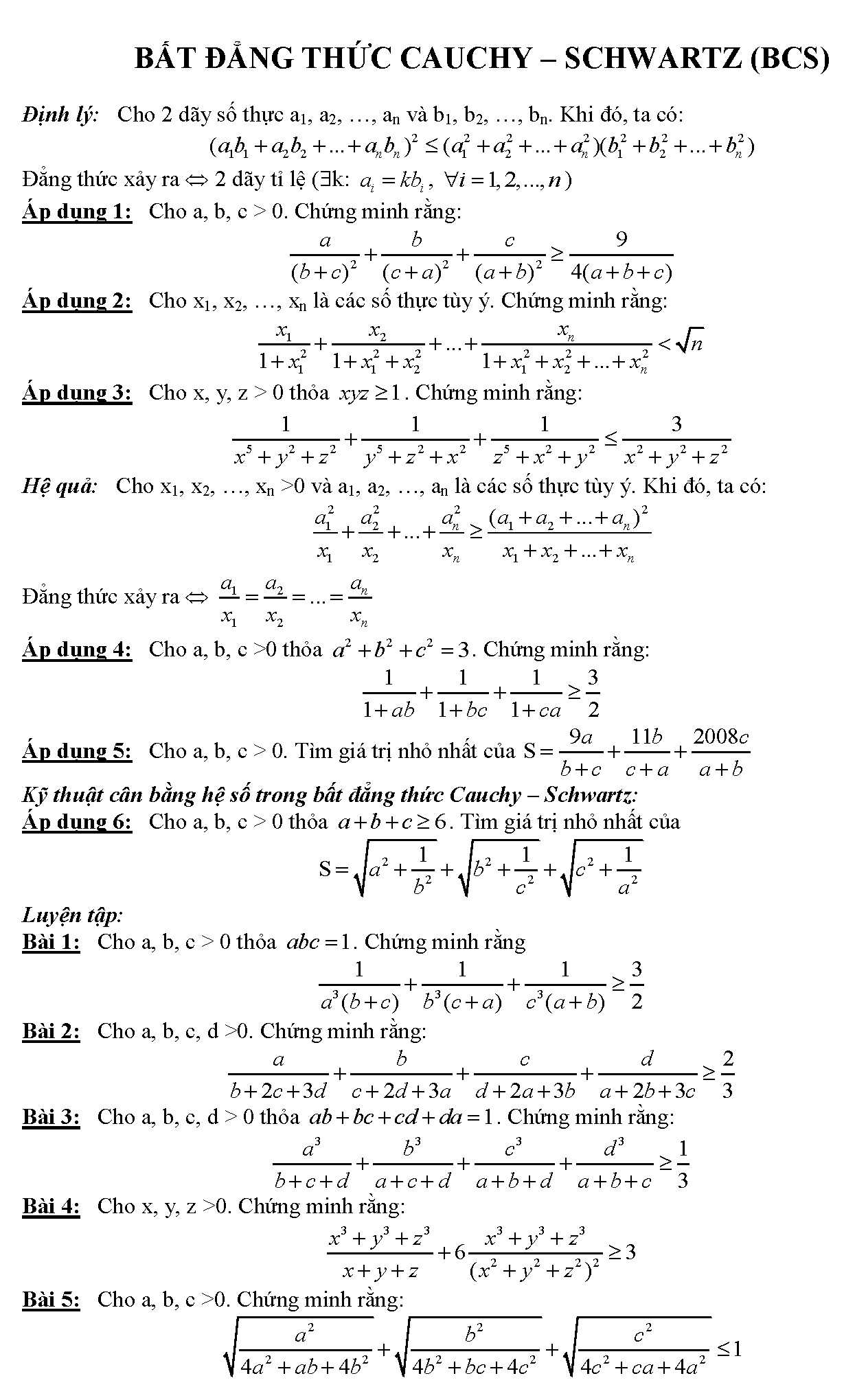 Ứng dụng Bất đẳng thức Cauchy Schwarz trong không gian vector