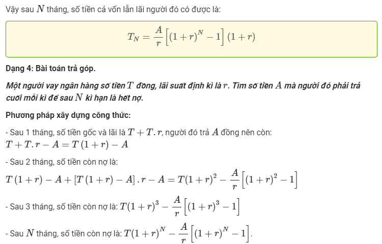 Ứng dụng c&ocirc;ng thức l&atilde;i k&eacute;p trong chương tr&igrave;nh to&aacute;n 12 v&agrave; thực tiễn